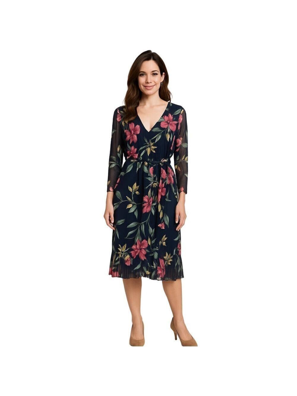 KATE and LILY Faux Wrap Floral V-Neck Dress Sz 4